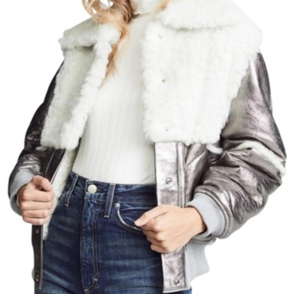 Stunning See By Chloe Metallic Shearling Bomber Jacket-Large(42)